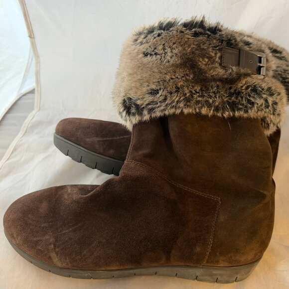 Aquatalia Walda Faux Fur Trimmed Waterproof Boots Brown Suede Women Size 12 NEW - Picture 3 of 6